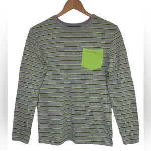 Cat & Jack Youth Boys Long Sleeve Shirt Grey/Green Stripes Size XL